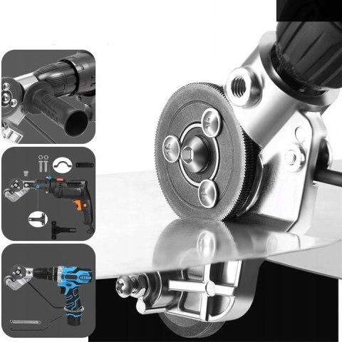 ADAPTER DO CIĘCIA BLACHY NA WIERTARKĘ WKRĘTARKĘ UNIWERSALNE NOŻYCE DO BLACH ADAPTER DO CIĘCIA BLACHY NA WIERTARKĘ WKRĘTARKĘ UNIWERSALNE NOŻYCE DO BLACH