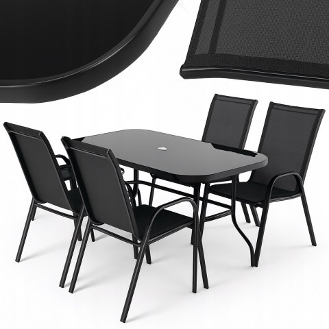ZESTAW MEBLI DO OGRODU TARASU STÓŁ 120X72 4x KRZESŁA Black Edition PREMIUM