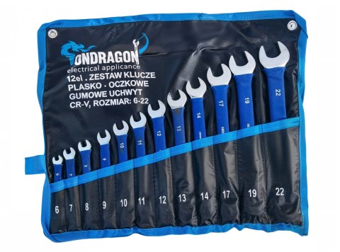 12el KLUCZE PŁASKO-OCZKOWE KLUCZE PŁASKIE ZESTAW KLUCZY Z GUMĄ ETUI 6-22mm