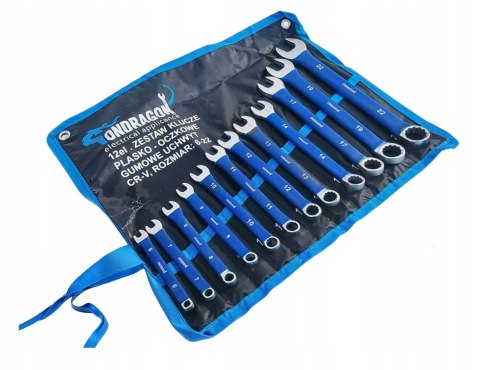 12el KLUCZE PŁASKO-OCZKOWE KLUCZE PŁASKIE ZESTAW KLUCZY Z GUMĄ ETUI 6-22mm