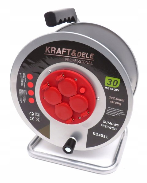 Przedłużacz ogrodowy Kraft&Dele 30 m 4 szt. gniazd srebrny