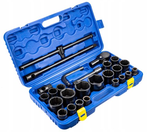 KLUCZE NASADOWE NASADKI UDAROWE Cr-V DO KÓŁ ZESTAW 26el. 3/4" 1"