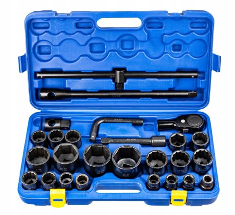 KLUCZE NASADOWE NASADKI UDAROWE Cr-V DO KÓŁ ZESTAW 26el. 3/4" 1"