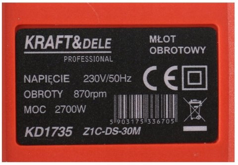 KRAFT&DELE MŁOT UDAROWY MŁOTOWIERTARKA SDS+ 2700W 6J WALIZKA DŁUTA KD1735