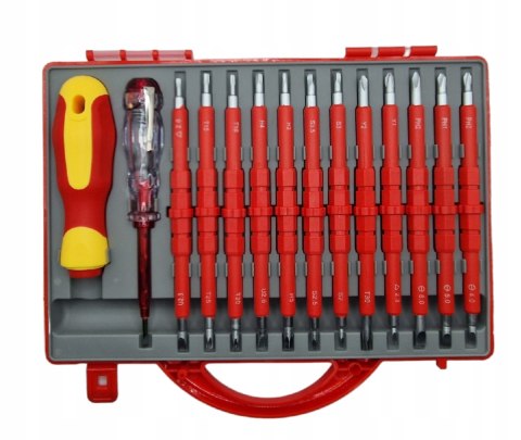 ZESTAW WKRĘTAKÓW ŚRUBOKRĘTY IZOLOWANE 25 rozmiarów + WALIZKA DLA ELEKTRYKA