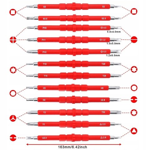ZESTAW WKRĘTAKÓW ŚRUBOKRĘTY IZOLOWANE 25 rozmiarów + WALIZKA DLA ELEKTRYKA