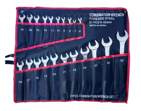 21EL KLUCZE PŁASKIE OCZKOWE 6-32 ZESTAW Komplet Kluczy Płaskich Pokrowiec