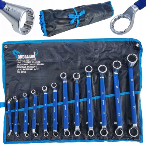 6-32 WYGIĘTE GIĘTE KLUCZE DWUSTRONNE OCZKOWE Z GUMĄ ZESTAW 12EL ETUI PRO