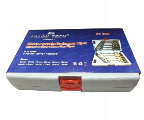 KLUCZE PŁASKIE OCZKOWE ŁAMANE Z GRZECHOTKĄ Cr-V 12szt. 8-19