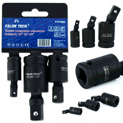 PRZEGUB KULOWY KULISTY UDAROWY NASADKI TRZPIENIE 1/2 1/4 3/8 ZESTAW 3 SZT