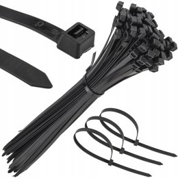 MOCNE OPASKI ZACISKOWE KABLOWE TRYTKI CZARNE TAŚMA 7.6X380MM 100SZT TRYTKI