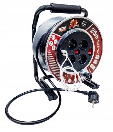 25m 3x2,5 METALOWY PRZEDŁUŻACZ BĘBNOWY NA BĘBNIE BUDOWLANY +GNIAZDA USB C