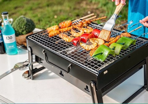 GRILL SKŁADANY TURYSTYCZNY WALIZKA PRZENOŚNY OGRODOWY WĘGLOWY Z UCHWYTEM