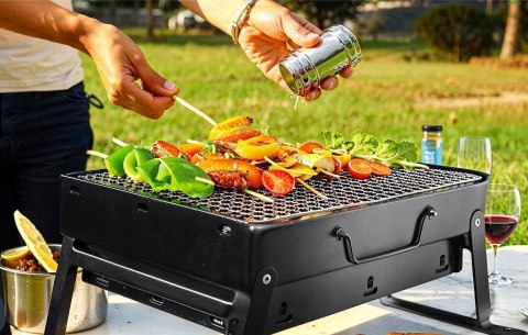 GRILL SKŁADANY TURYSTYCZNY WALIZKA PRZENOŚNY OGRODOWY WĘGLOWY Z UCHWYTEM