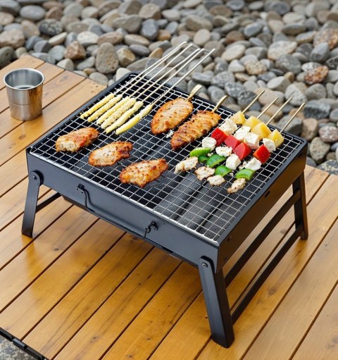 GRILL SKŁADANY TURYSTYCZNY WALIZKA PRZENOŚNY OGRODOWY WĘGLOWY Z UCHWYTEM