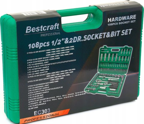 ZESTAW KLUCZY NASADOWYCH 108 ELEMENTÓW WALIZKA