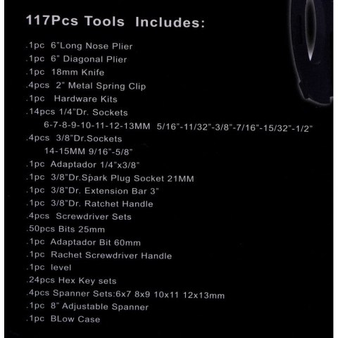 ZESTAW NARZĘDZI 117el. WALIZKA HEX BITY KD10831