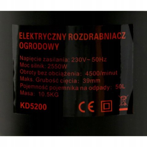 RĘBAK ROZDRABNIACZ GAŁĘZI TARCZOWY 2550W KOSZ MOC