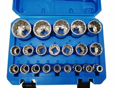 NASADKI SPLINE. KLUCZE ZESTAW NASADEK 12-KĄTNE 8-36MM 1/2 WALIZKA 21 EL