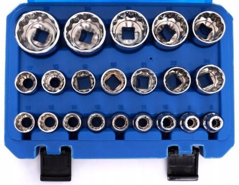 NASADKI SPLINE. KLUCZE ZESTAW NASADEK 12-KĄTNE 8-36MM 1/2 WALIZKA 21 EL