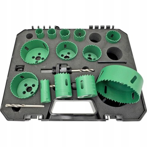 Zestaw otwornic Bi-Metal 16szt 19-82mm Do metalu drewna + Adapter