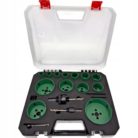 Zestaw otwornic Bi-Metal 16szt 19-82mm Do metalu drewna + Adapter