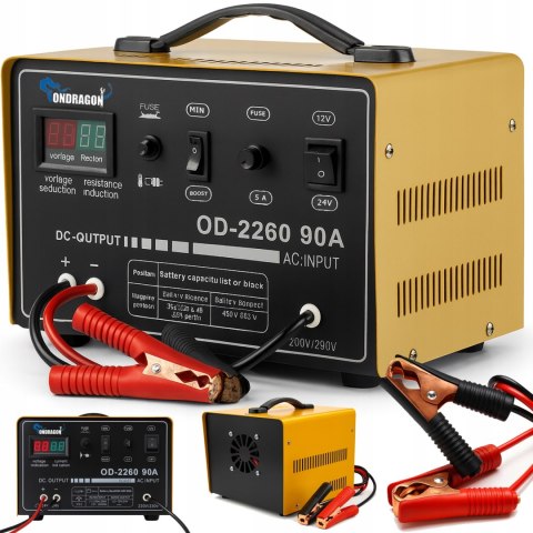 ROZRUCH 12/24V PROSTOWNIK SAMOCHODOWY Z ROZRUCHEM DO ŁADOWANIA MOC 90A LCD