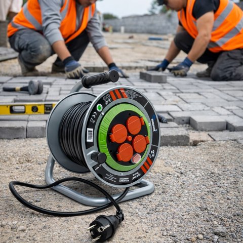 M PRZEDŁUŻACZ BĘBNOWY BUDOWLANY OGRODOWY 25M 3x2,5 KABEL NA BĘBNIE METALOWY