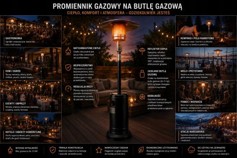 PARASOL GRZEWCZY OGRODOWY PROMIENNIK TARASOWY GAZOWY Z POKROWCEM 13kW MOCNY