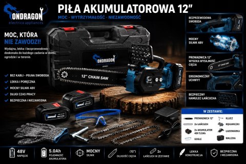 BEZSZCZOTKOWA PIŁA ŁAŃCUCHOWA PILARKA AKUMULATOROWA 12" 48V 2x AKU PRO