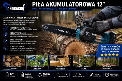 BEZSZCZOTKOWA PIŁA ŁAŃCUCHOWA PILARKA AKUMULATOROWA 12" 48V 2x AKU PRO