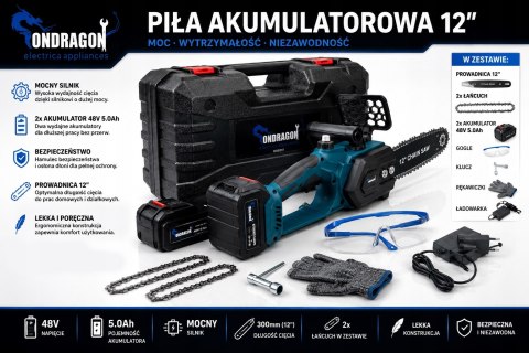 BEZSZCZOTKOWA PIŁA ŁAŃCUCHOWA PILARKA AKUMULATOROWA 12" 48V 2x AKU PRO