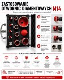 Otwornice Diamentowe do Gresu Betonu Płytek Kamienia M14 Koronki 6-68 mm