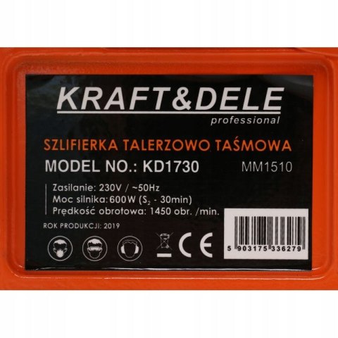 Szlifierka stołowa taśmowa talerzowa sieciowa 230V 600W Kraft&Dele 1450 RPM
