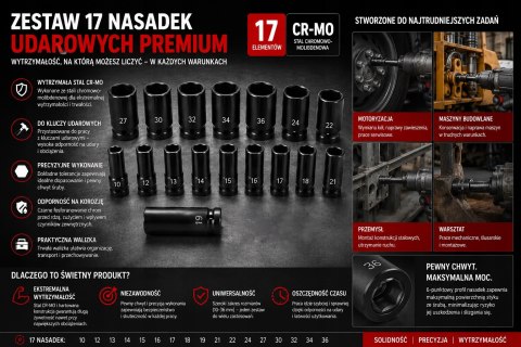 ZESTAW NASADEK UDAROWYCH NASADKI UDAR 17EL WALIZKA Cr-Mo PRO 10-36MM