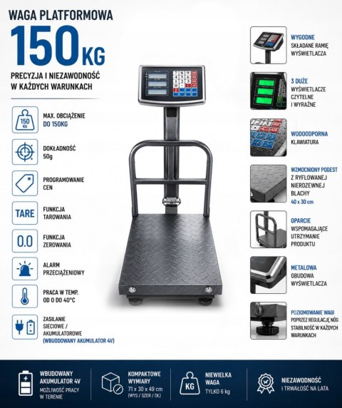 150KG WAGA MAGAZYNOWA PRZEMYSŁOWA TOWAROWA SKLEPOWA PLATFORMOWA MOCNA LCD