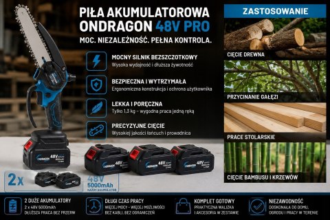 PIŁA ŁAŃCUCHOWA AKUMULATOROWA PILARKA AKU 6" 48V AKUMULATOR ŁAŃCUCH MOCNA